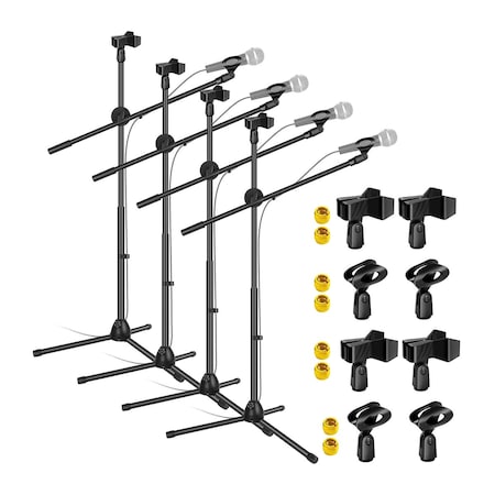 5 Core 5 Core 4 Pack Adjustable Microphone Stand Boom Arm Mic Mount Quarter-turn Clutch Foldable Dual Tripod Holder With 2 Mic Clips Each Audio Vocal Singing Speech Stage Outdoor Activities MS DBL 4PCS MS DBL 4PCS